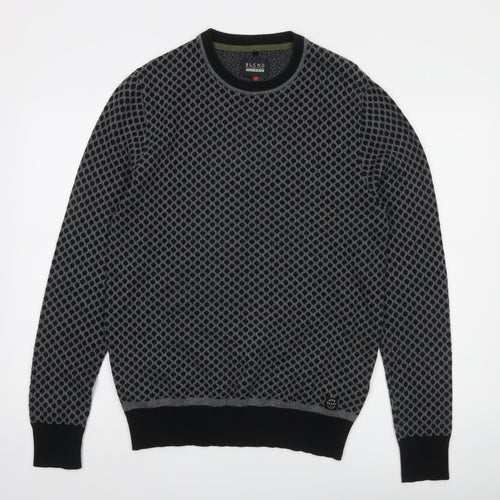 Blend Men's Grey Geometric Knit Cotton Pullover Jumper Size M