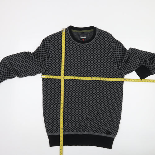 Blend Men's Grey Geometric Knit Cotton Pullover Jumper Size M