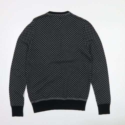 Blend Men's Grey Geometric Knit Cotton Pullover Jumper Size M