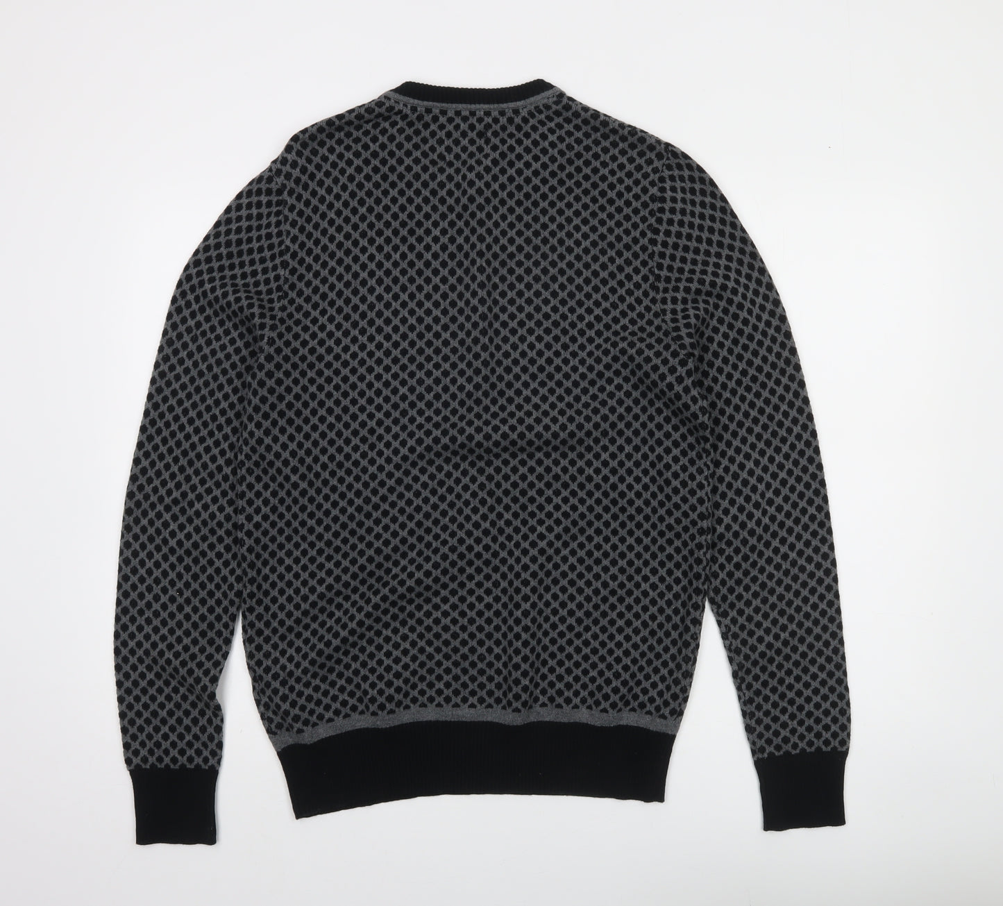 Blend Men's Grey Geometric Knit Cotton Pullover Jumper Size M