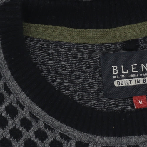 Blend Men's Grey Geometric Knit Cotton Pullover Jumper Size M