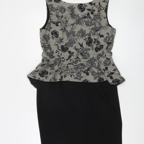 Billie & Blossom Women Black Floral Peplum Knee Length Dress Size 14