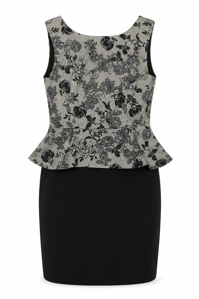 Billie & Blossom Women Black Floral Peplum Knee Length Dress Size 14