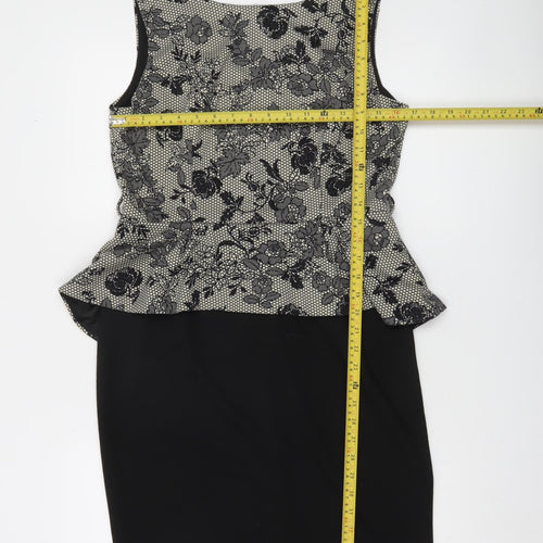 Billie & Blossom Women Black Floral Peplum Knee Length Dress Size 14