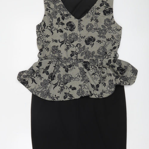 Billie & Blossom Women Black Floral Peplum Knee Length Dress Size 14