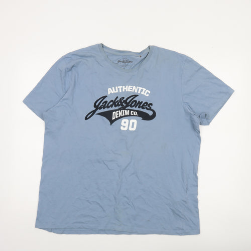 Jack & Jones Men's Blue 2XL Graphic Crew Neck Cotton T-Shirt
