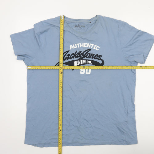 Jack & Jones Men's Blue 2XL Graphic Crew Neck Cotton T-Shirt