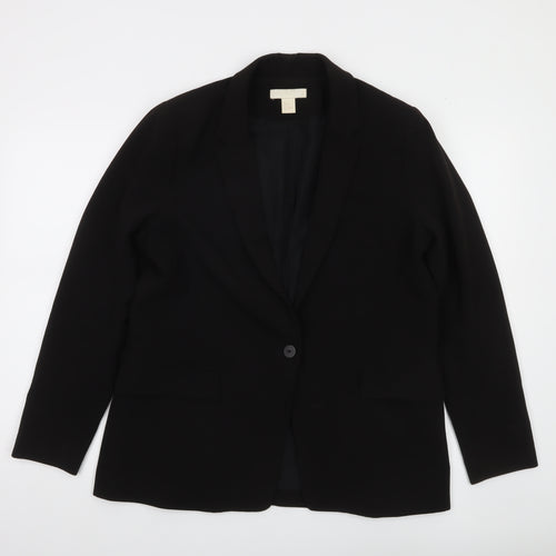 H&M Women Black Size 14 Single-Breasted Blazer Jacket