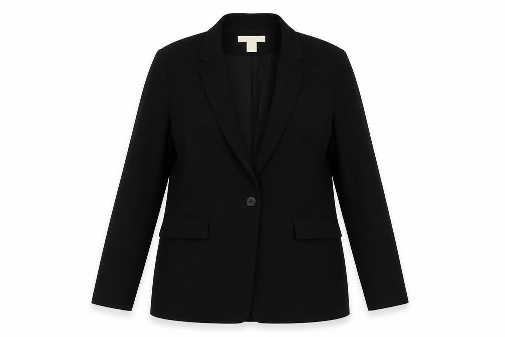 Front view of H&M Women Black, size 14, Single-Breasted Blazer Jacket