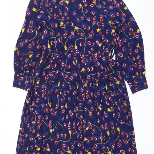 Savida Women Blue Floral A-Line Knee Length Dress Size 14