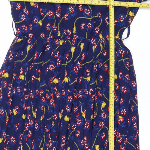 Savida Women Blue Floral A-Line Knee Length Dress Size 14