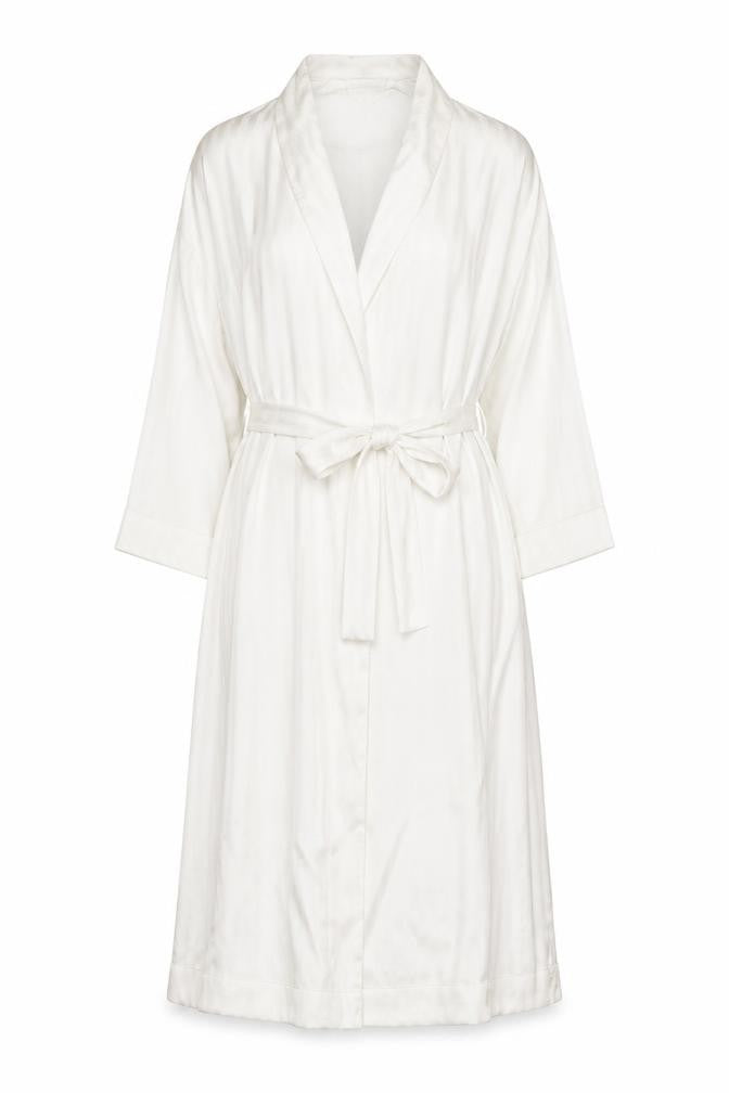 Front view of Francis Brenman Women's White Satin Kimono Robe M