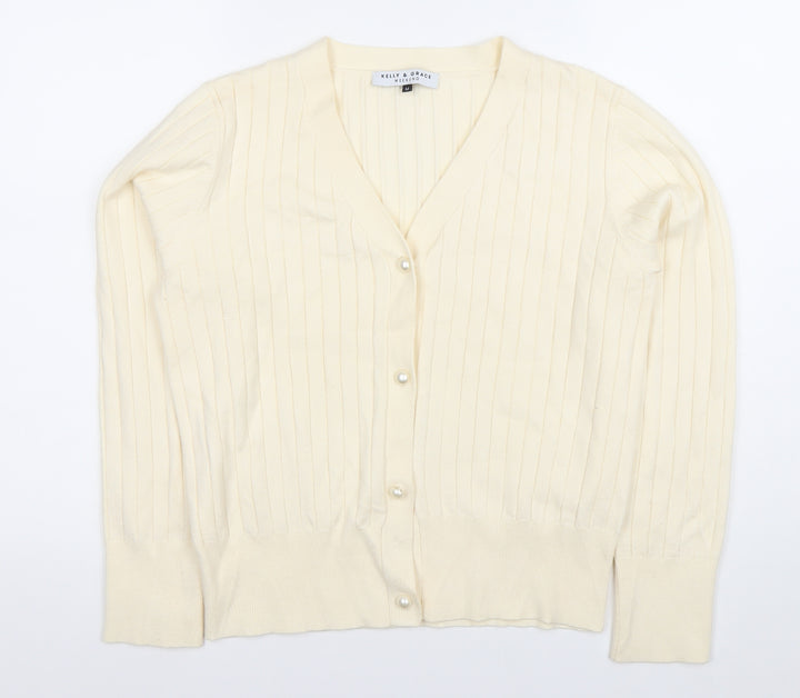 Kelly & Grace Women’s Ivory V-Neck Button Cardigan Size M