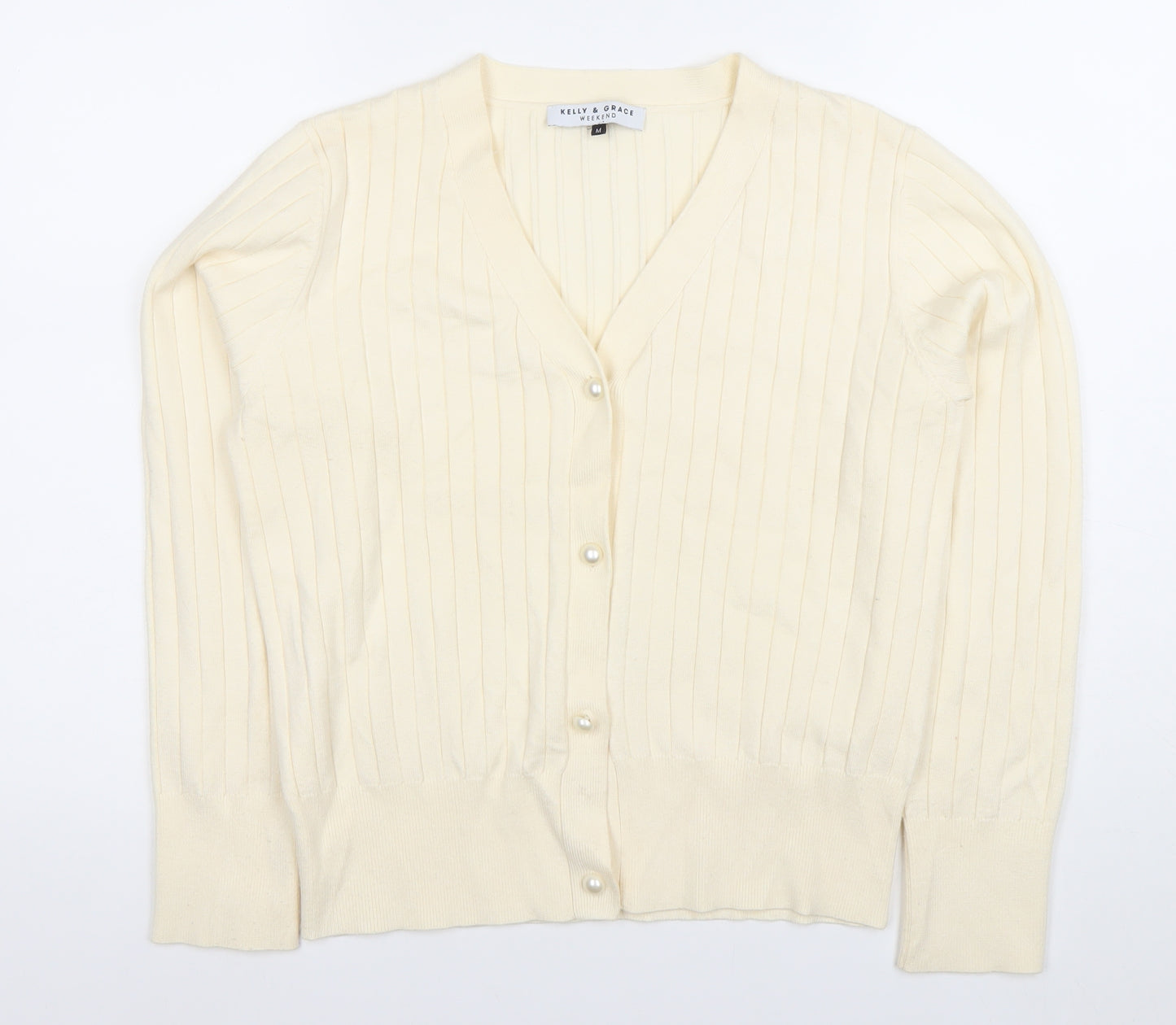 Kelly & Grace Women’s Ivory V-Neck Button Cardigan Size M