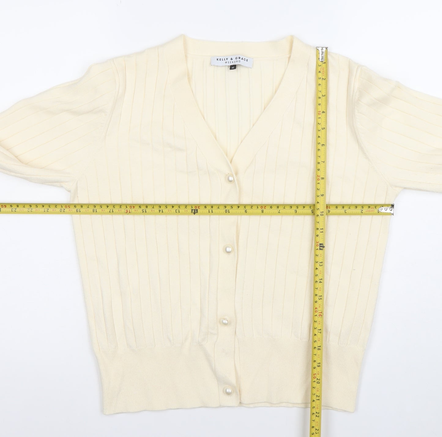 Kelly & Grace Women’s Ivory V-Neck Button Cardigan Size M