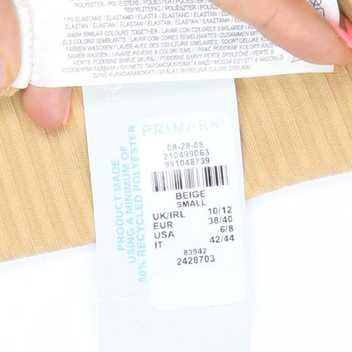 Primark Women Beige Ribbed Button Long Sleeve Bodycon Dress Size Small 10-12