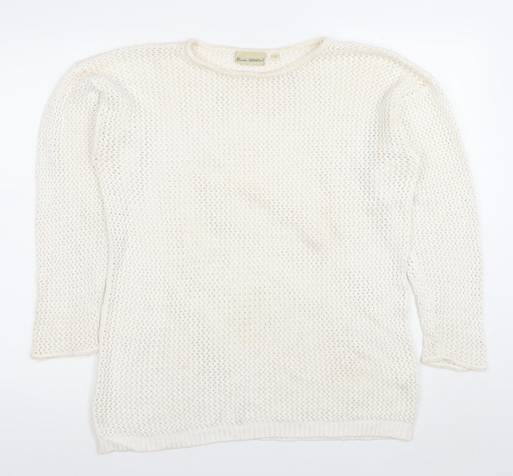 Blue Seven Women’s Ivory Open-Knit Cotton Pullover Jumper Size S