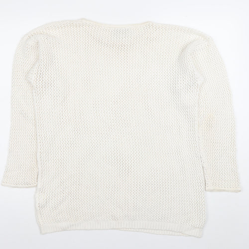 Blue Seven Women’s Ivory Open-Knit Cotton Pullover Jumper Size S