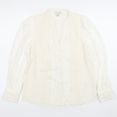 Love & Roses Women's Ivory Lace Long Sleeve V-Neck Blouse UK 8