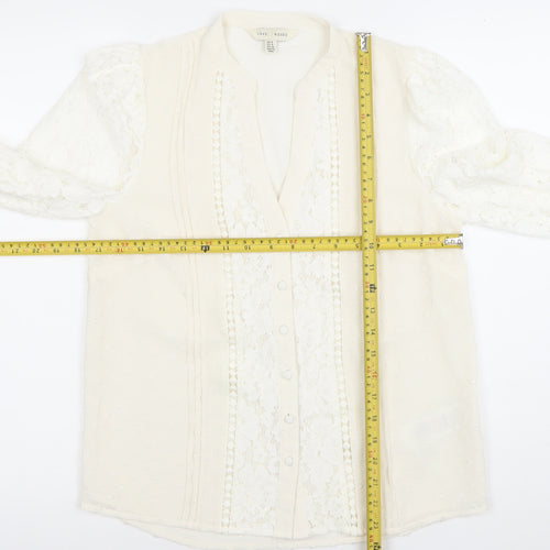 Love & Roses Women's Ivory Lace Long Sleeve V-Neck Blouse UK 8