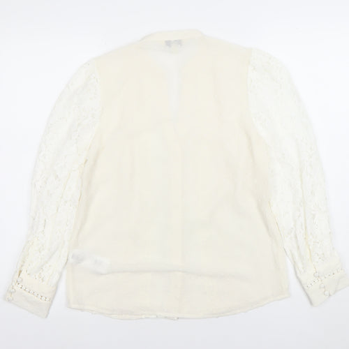 Love & Roses Women's Ivory Lace Long Sleeve V-Neck Blouse UK 8