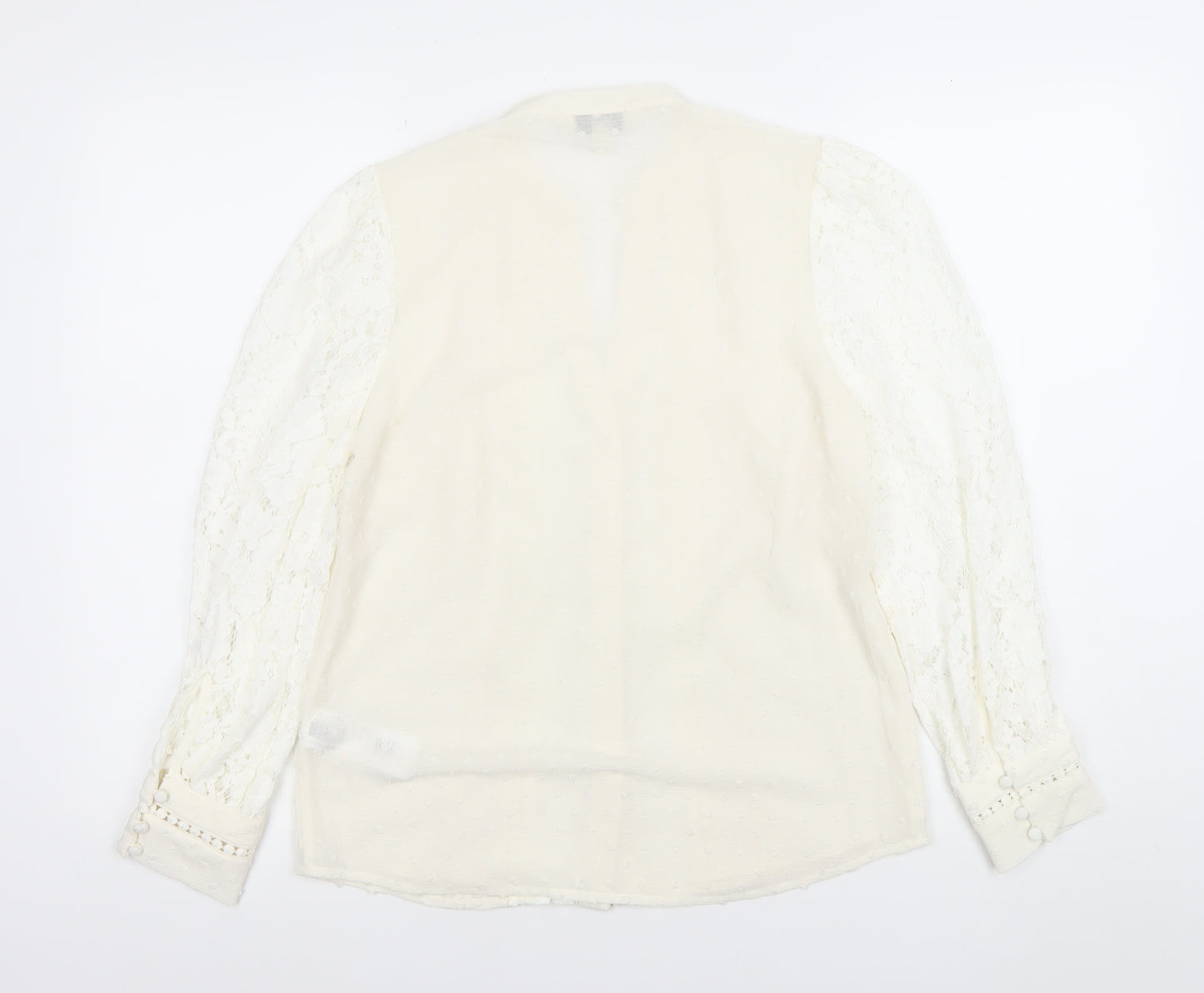 Love & Roses Women's Ivory Lace Long Sleeve V-Neck Blouse UK 8