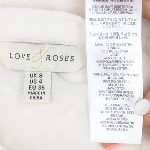 Love & Roses Women's Ivory Lace Long Sleeve V-Neck Blouse UK 8