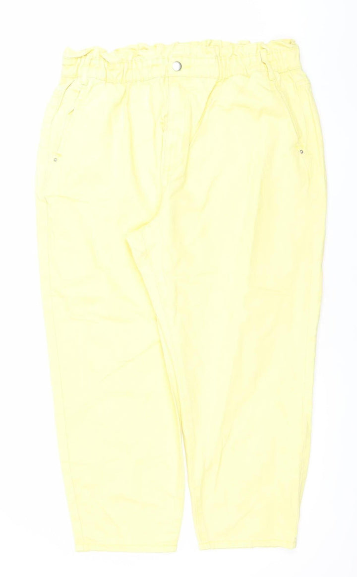 Savida Women Lemon Yellow Cotton Relaxed Jeans Size 18