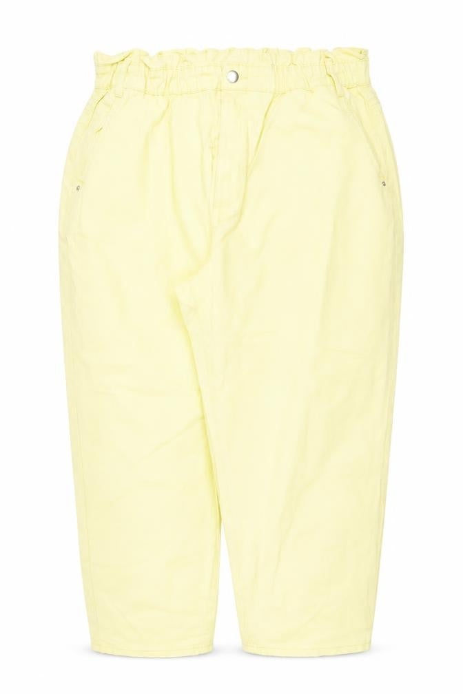 Front view of Savida Women Lemon Yellow Cotton Relaxed Jeans, size 18