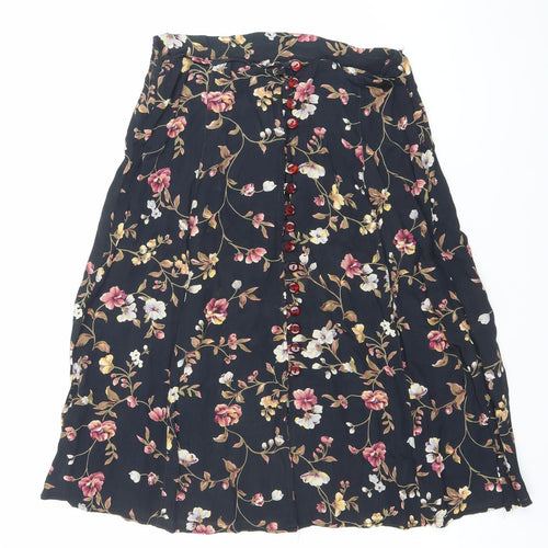 American Connection Women’s Black Floral Button Midi Skirt Size S Rayon