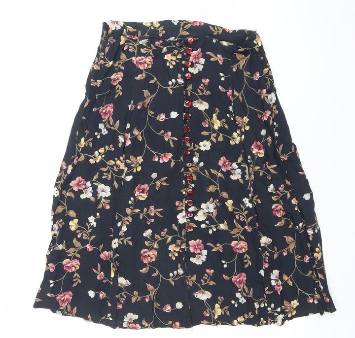 American Connection Women’s Black Floral Button Midi Skirt Size S Rayon