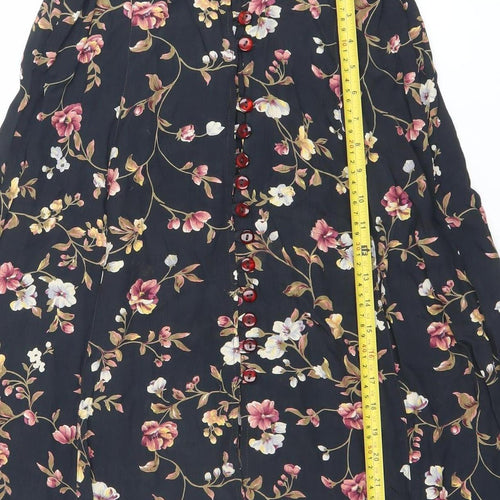 American Connection Women’s Black Floral Button Midi Skirt Size S Rayon