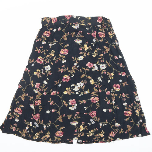 American Connection Women’s Black Floral Button Midi Skirt Size S Rayon