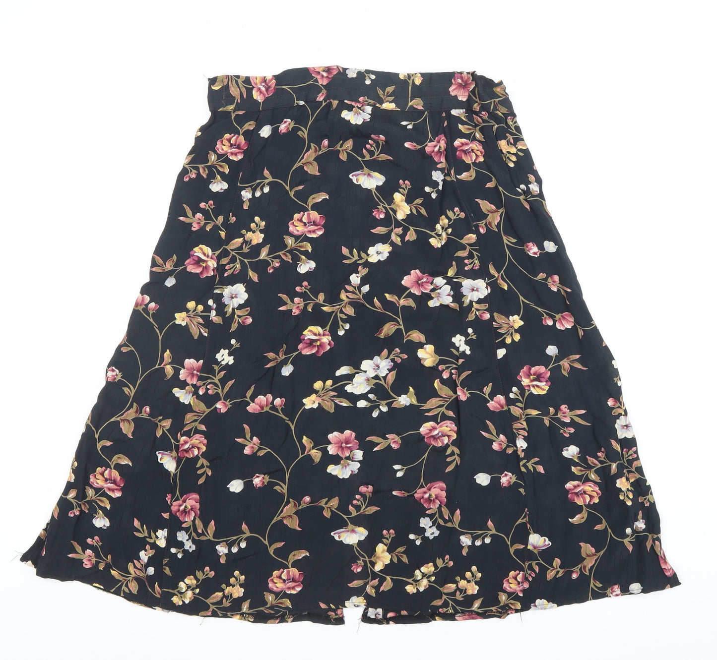 American Connection Women’s Black Floral Button Midi Skirt Size S Rayon