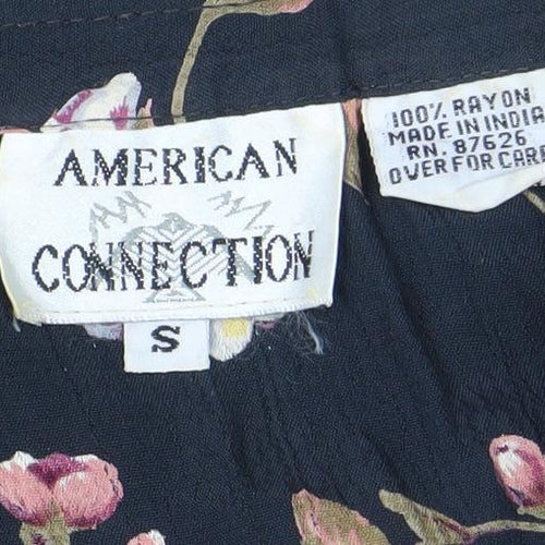 American Connection Women’s Black Floral Button Midi Skirt Size S Rayon