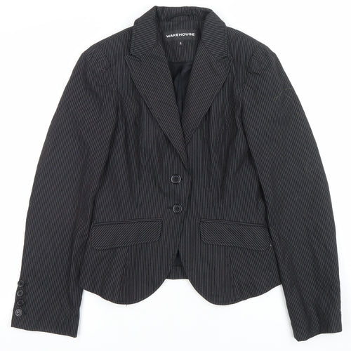 Warehouse Women's Black Pinstripe Blazer Size 6 Tailored Single-Breasted Jacket