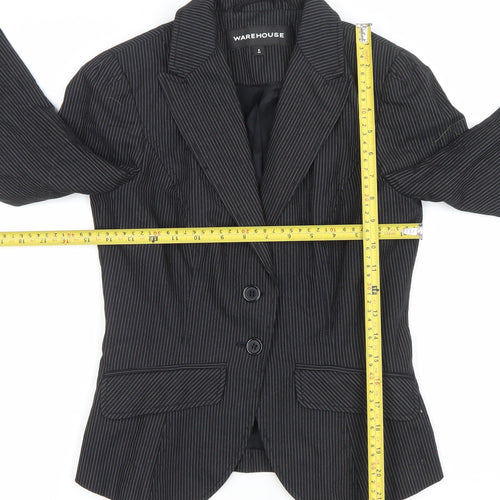Warehouse Women's Black Pinstripe Blazer Size 6 Tailored Single-Breasted Jacket