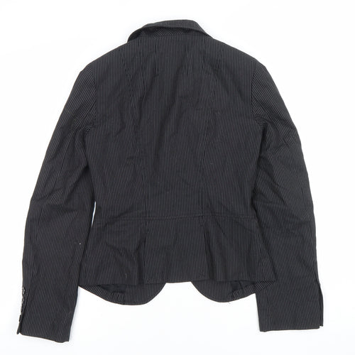 Warehouse Women's Black Pinstripe Blazer Size 6 Tailored Single-Breasted Jacket