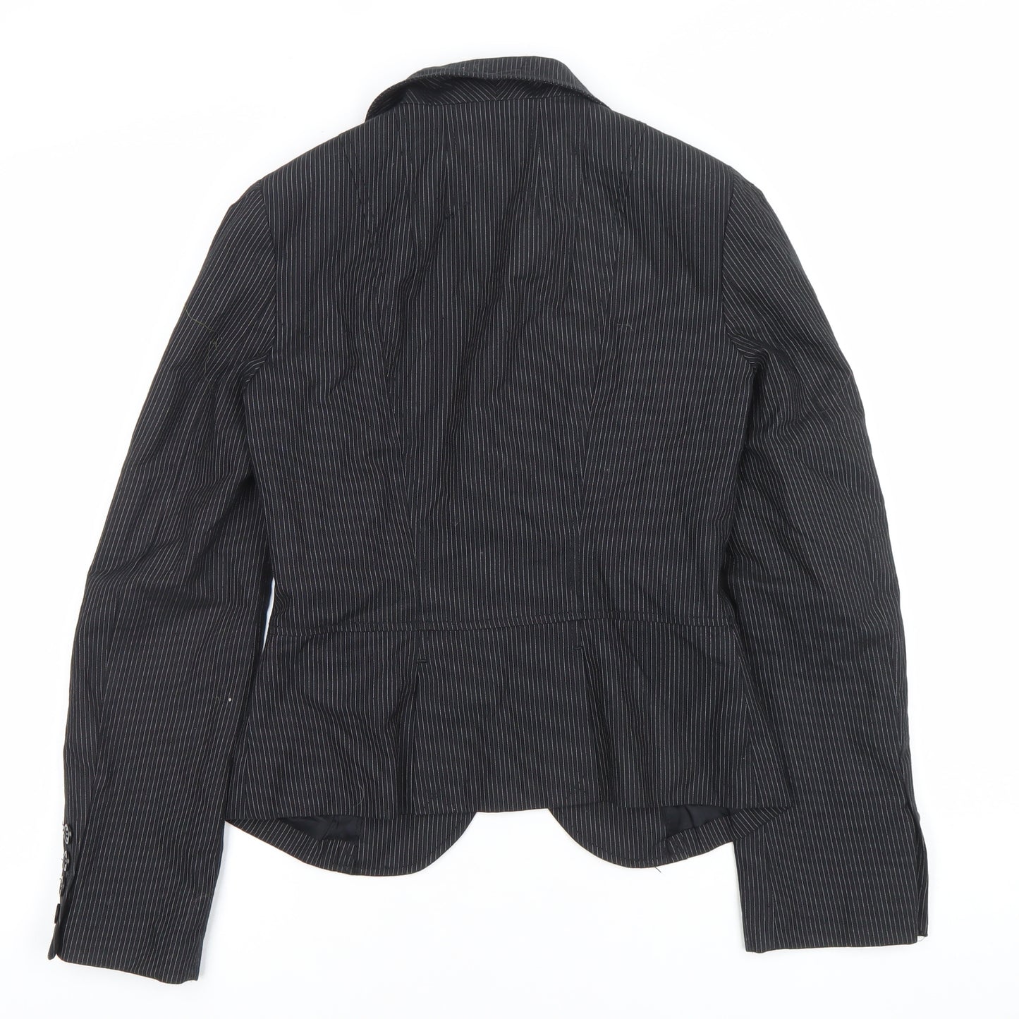 Warehouse Women's Black Pinstripe Blazer Size 6 Tailored Single-Breasted Jacket