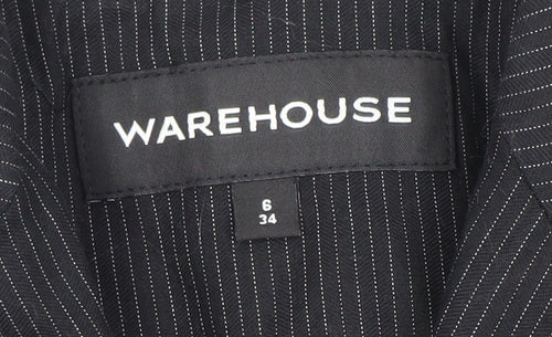 Warehouse Women's Black Pinstripe Blazer Size 6 Tailored Single-Breasted Jacket