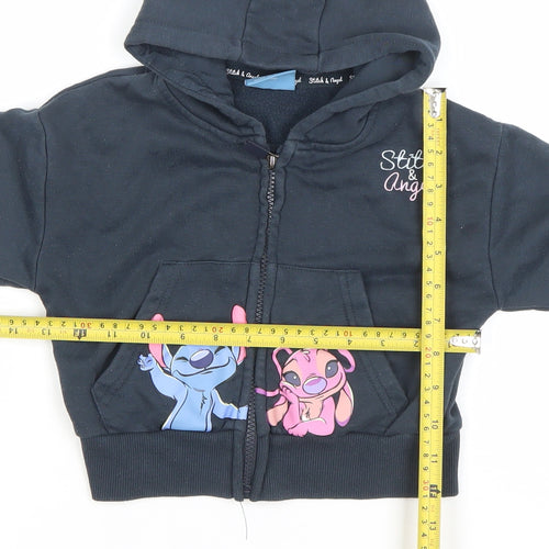 Primark Girls Black Stitch & Angel Full Zip Hoodie 2-3 Years Cotton Blend