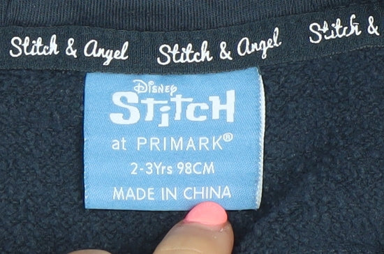 Primark Girls Black Stitch & Angel Full Zip Hoodie 2-3 Years Cotton Blend