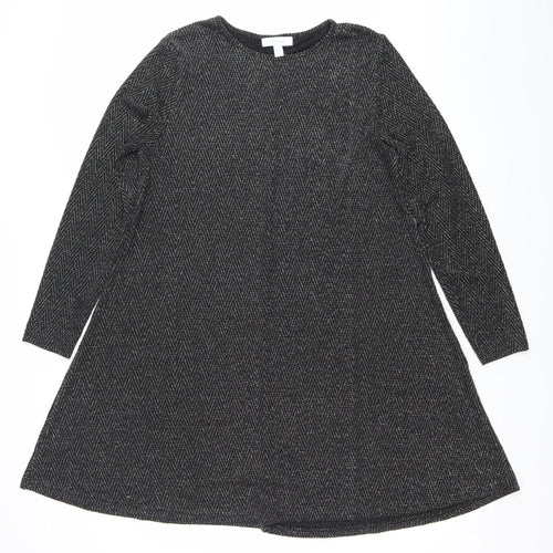 Blue Vanilla Women's Black Herringbone A-Line Long Sleeve Dress Size L