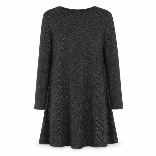 Blue Vanilla Women's Black Herringbone A-Line Long Sleeve Dress Size L