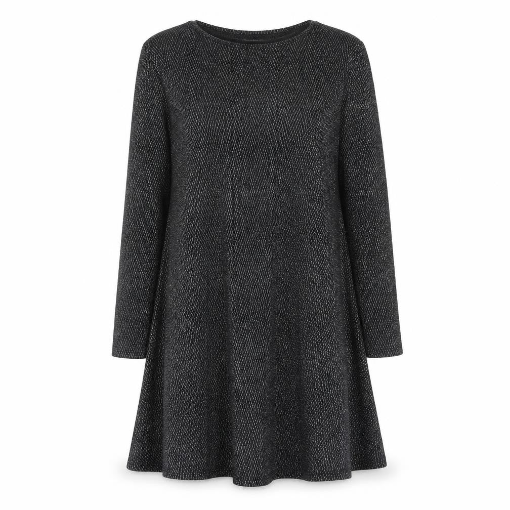 Blue Vanilla Women's Black Herringbone A-Line Long Sleeve Dress Size L
