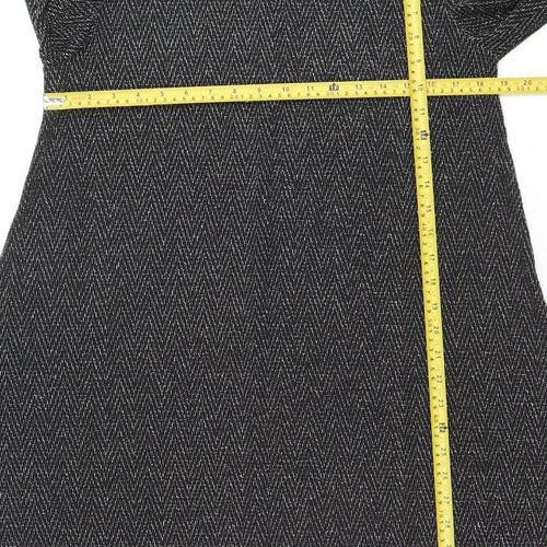 Blue Vanilla Women's Black Herringbone A-Line Long Sleeve Dress Size L