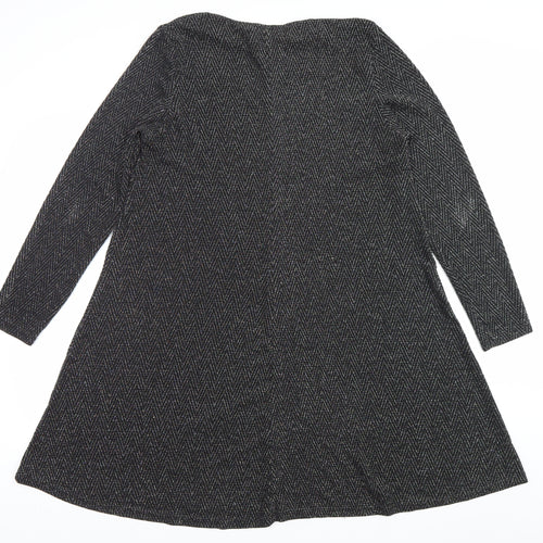 Blue Vanilla Women's Black Herringbone A-Line Long Sleeve Dress Size L