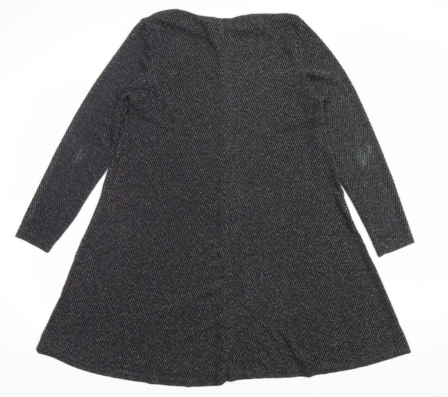 Blue Vanilla Women's Black Herringbone A-Line Long Sleeve Dress Size L