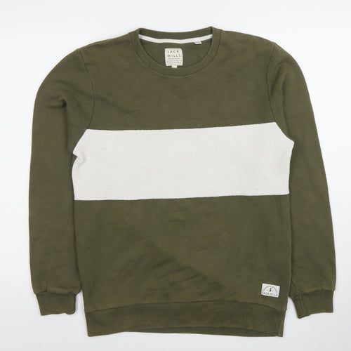 Jack Wills Mens Green & White Crew Neck Sweatshirt Size S Classic Fit