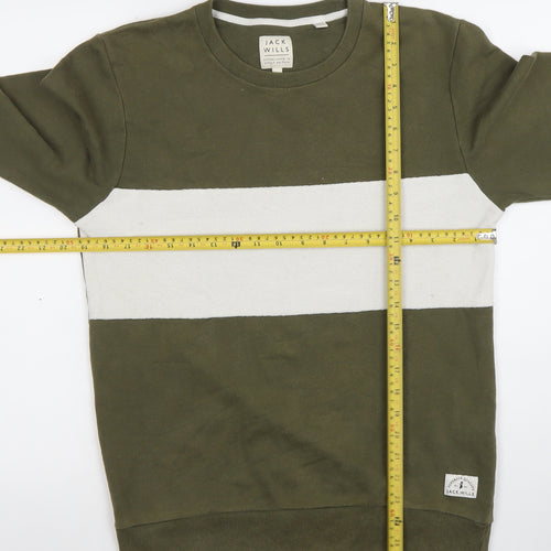 Jack Wills Mens Green & White Crew Neck Sweatshirt Size S Classic Fit